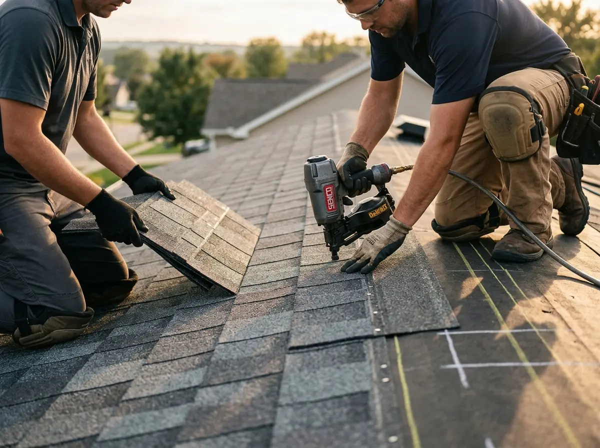 Professional roofer working on a residential roof in Front Royal